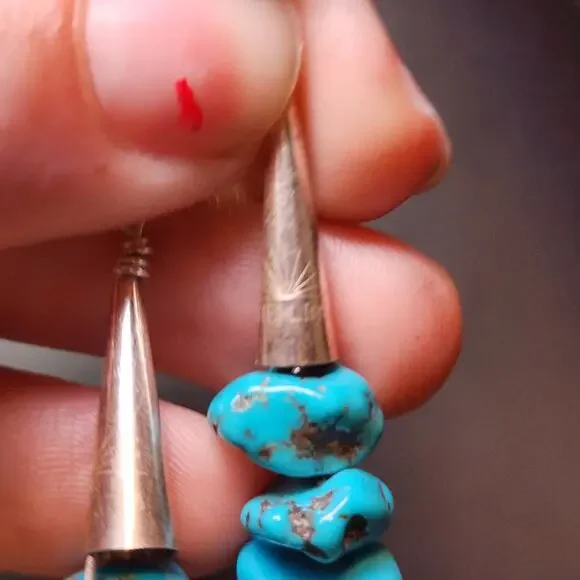 Vintage Morenci Turquoise Necklace Navajo Sterling Silver Beaded Pyrite Matrix - Picture 5 of 12